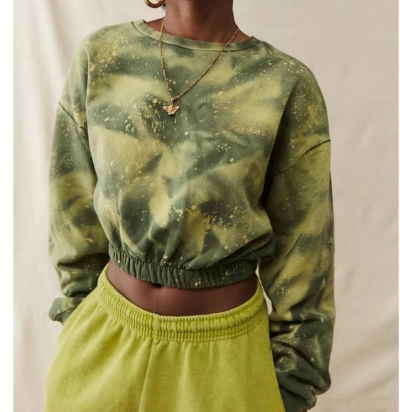 NWT UO 90s Bleach Lime/Olive Tie Dye iets frans Bubble Elastic Waist Sweatshirt - Picture 1 of 4